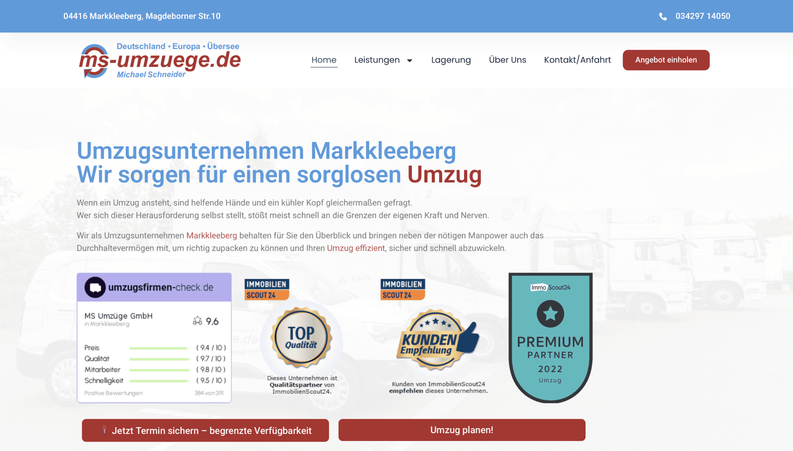 Website MS Umzüge – Umzugsunternehmen in Markkleeberg & Leipzig